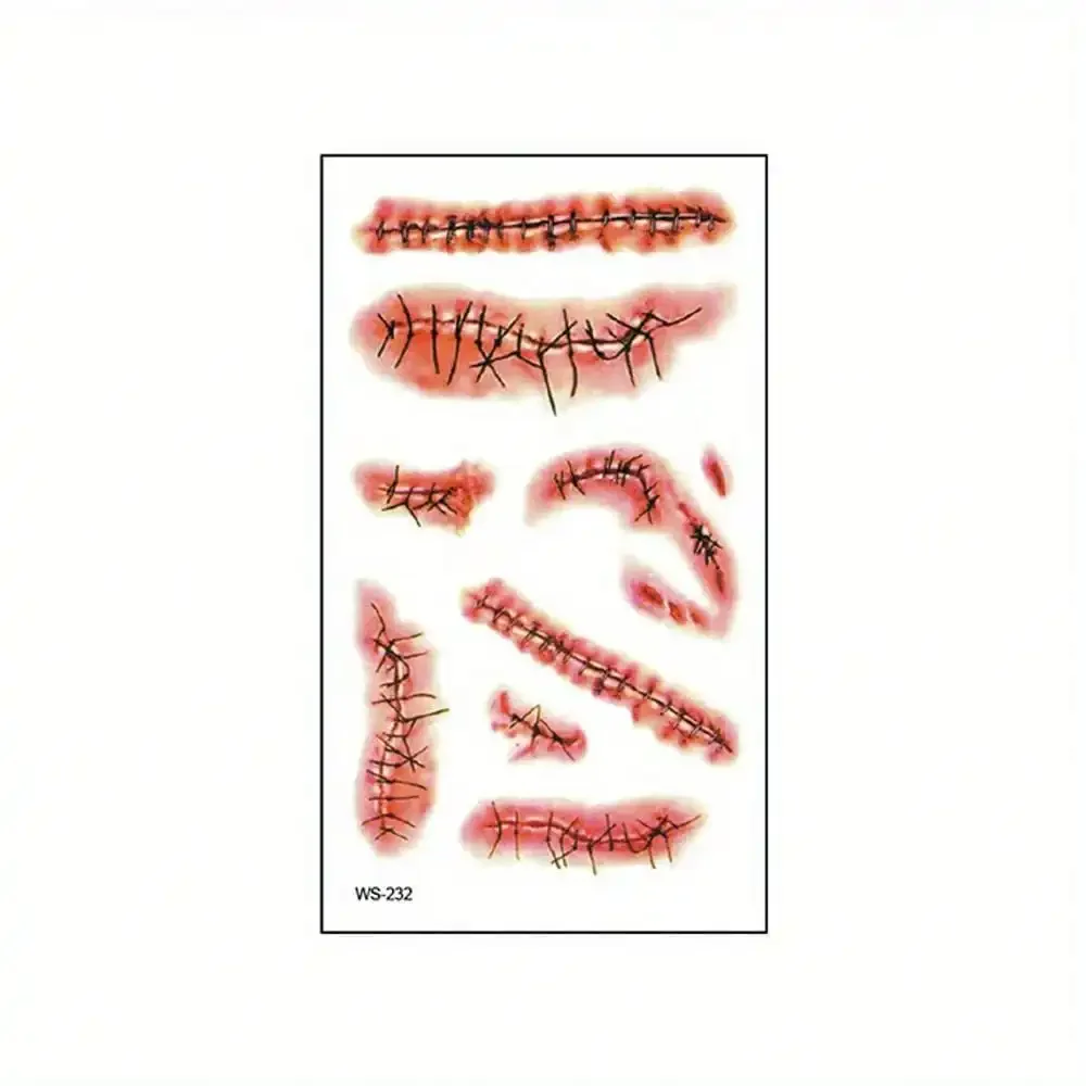 

1 Sheet Realistic Scar Design Temporary Tattoo Stickers, Waterproof And Long-Lasting Fake Wound Injury Tattoos For Halloween Costume Accessory And Party Supplies