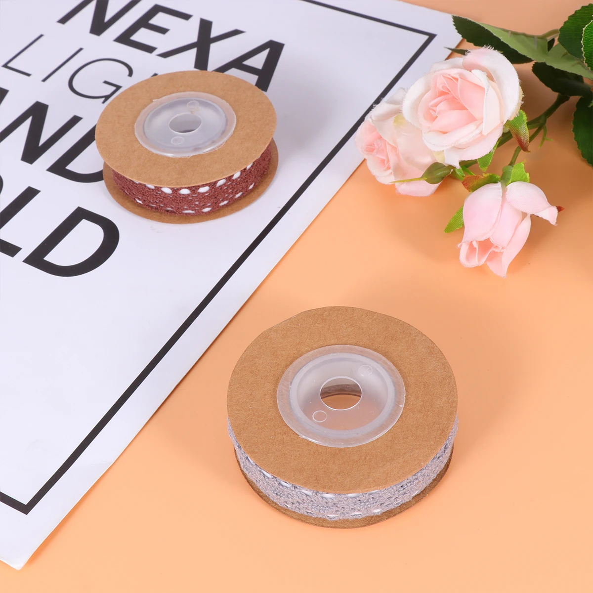 

4Rolls Adhesive Cotton Ribbon Durable Soft WeavingHollowBrimStyle DecorativeCraftProjects DIYScrapbooking Reusable