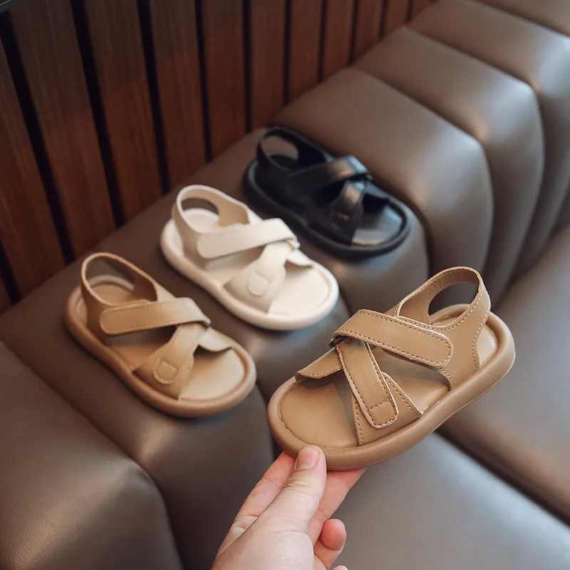 Sandalias transpirables para niños y niñas, zapatos informales a la moda, de color liso, para playa y verano