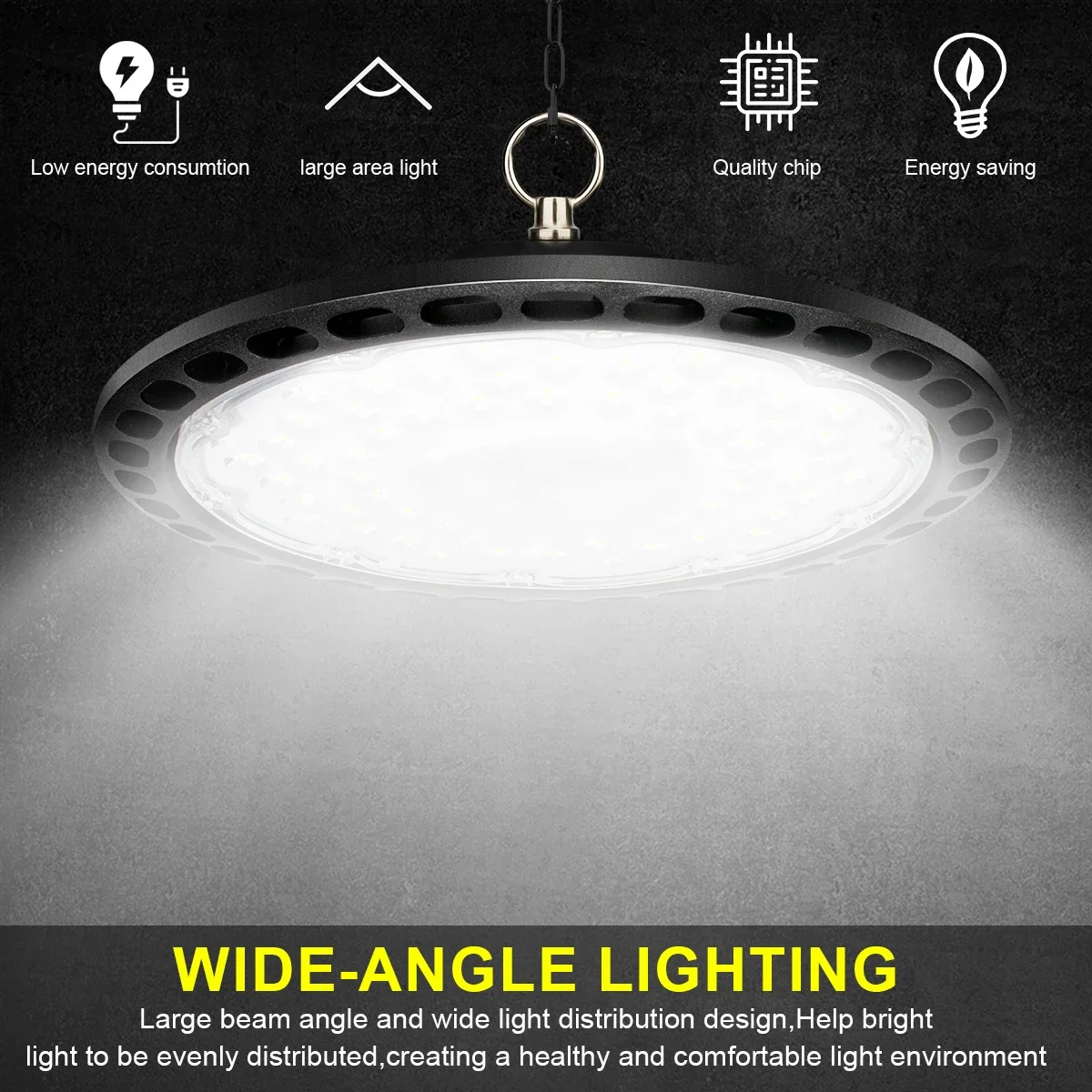 UFO LED High Bay Light IP65 Waterproof Warehouse Workshop Garage Market Light High Light Transmission Lamp Shade Industrial Lamp