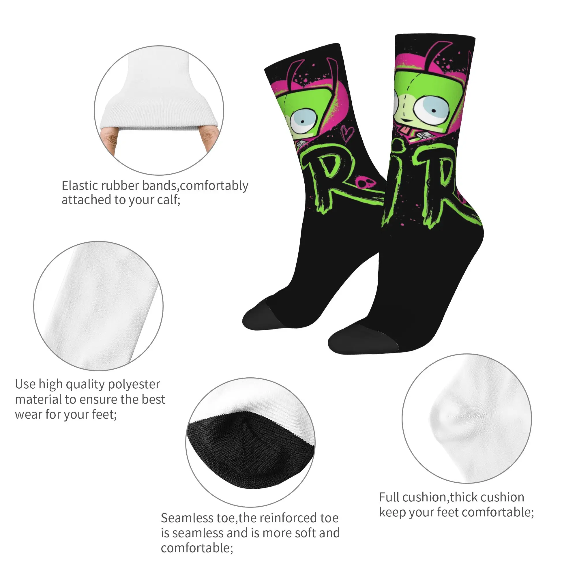 Funny Invader Zim Valentine's Day Basketball Socks I Love GIR Retro Pop  Polyester Long Socks for Unisex Breathable