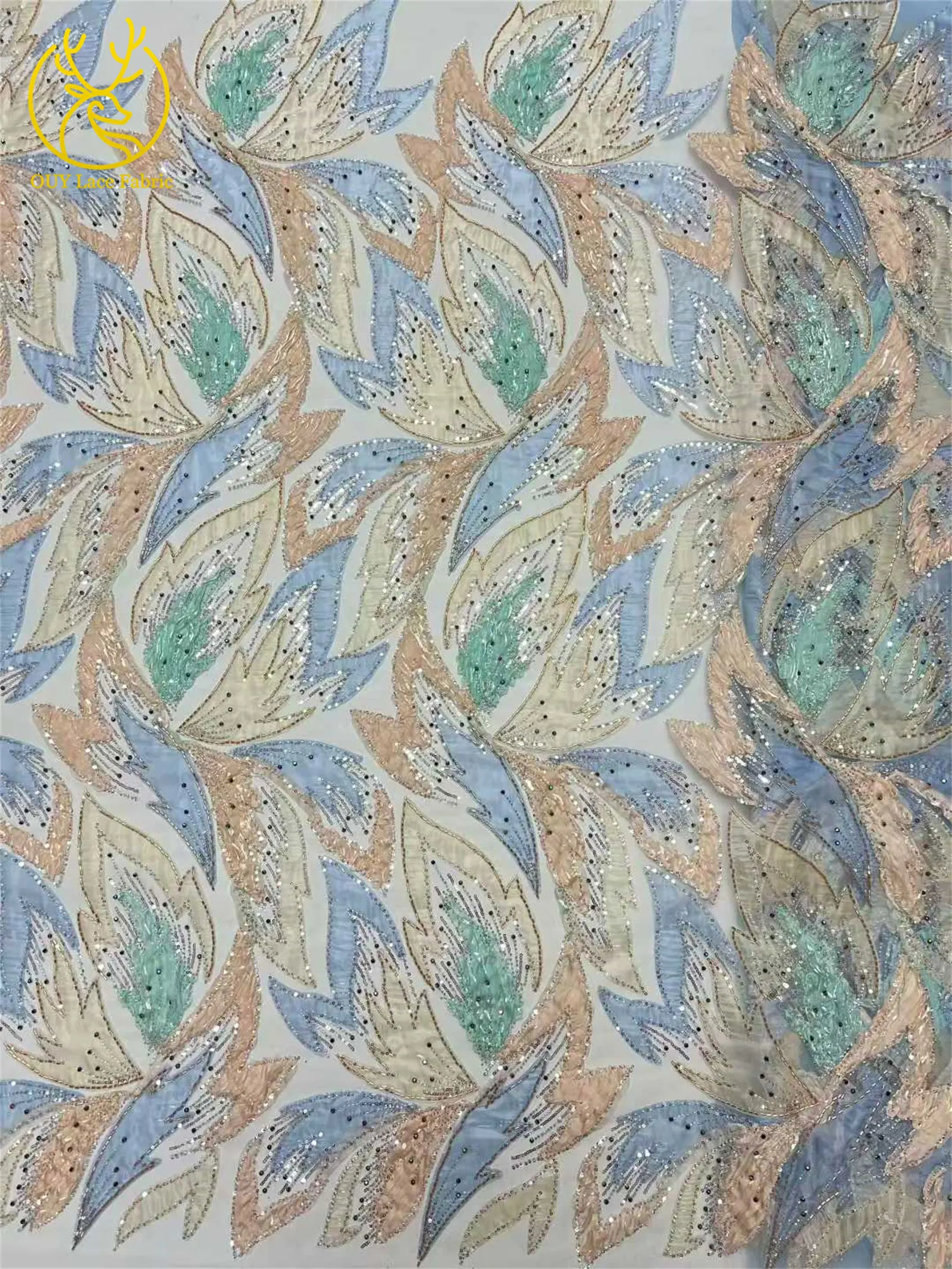 2026 Afrikanischer Perlen-Spitzenstoff 5 Yards Nigerianischer Französischer Pailletten-Tüll-Spitzenstoff für Damen-Abendkleider zum Nähen 5 Yards – Detail 14