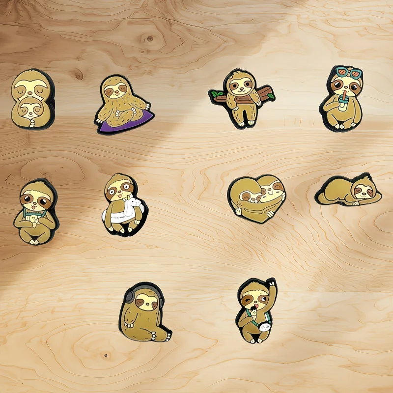 

10Pcs Funny Animals PVC Shoe Charms Accessories Cartoon Sloth Shape Pin Clog Clip Jean Upper Decorations Buckle for Kids Gifts