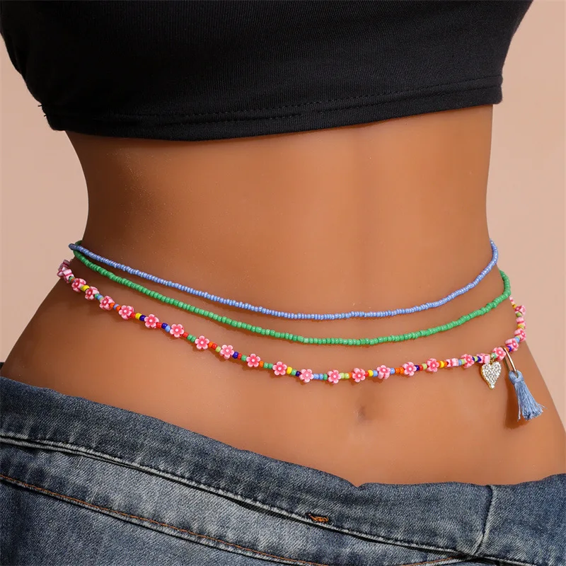 Ins Africa-Cintura elástica para playa, conjunto colorido con cuentas, joyería Sexy para Bikini, Verano