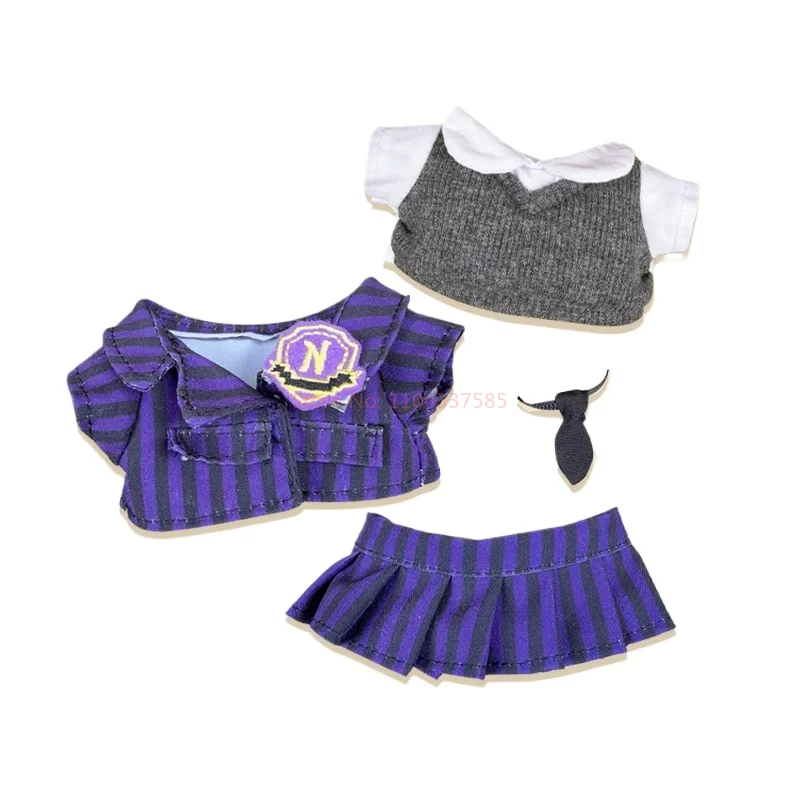 Uniforme scolaire du mercredi pour vêtements Labubu, vêtements de poupée rayés 17cm 38cm, pendentif de poupée en porcelaine Labubu, accessoires de jouets