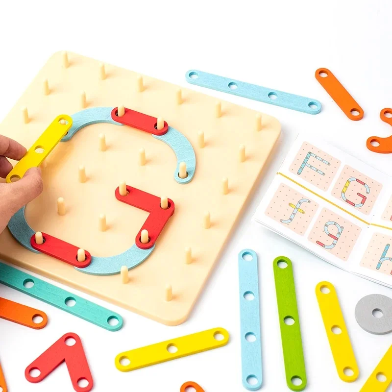 Children Montessori Wooden Toys Creative Board Nail Column Set Construction Puzzle Geometric Pegboard Sensory