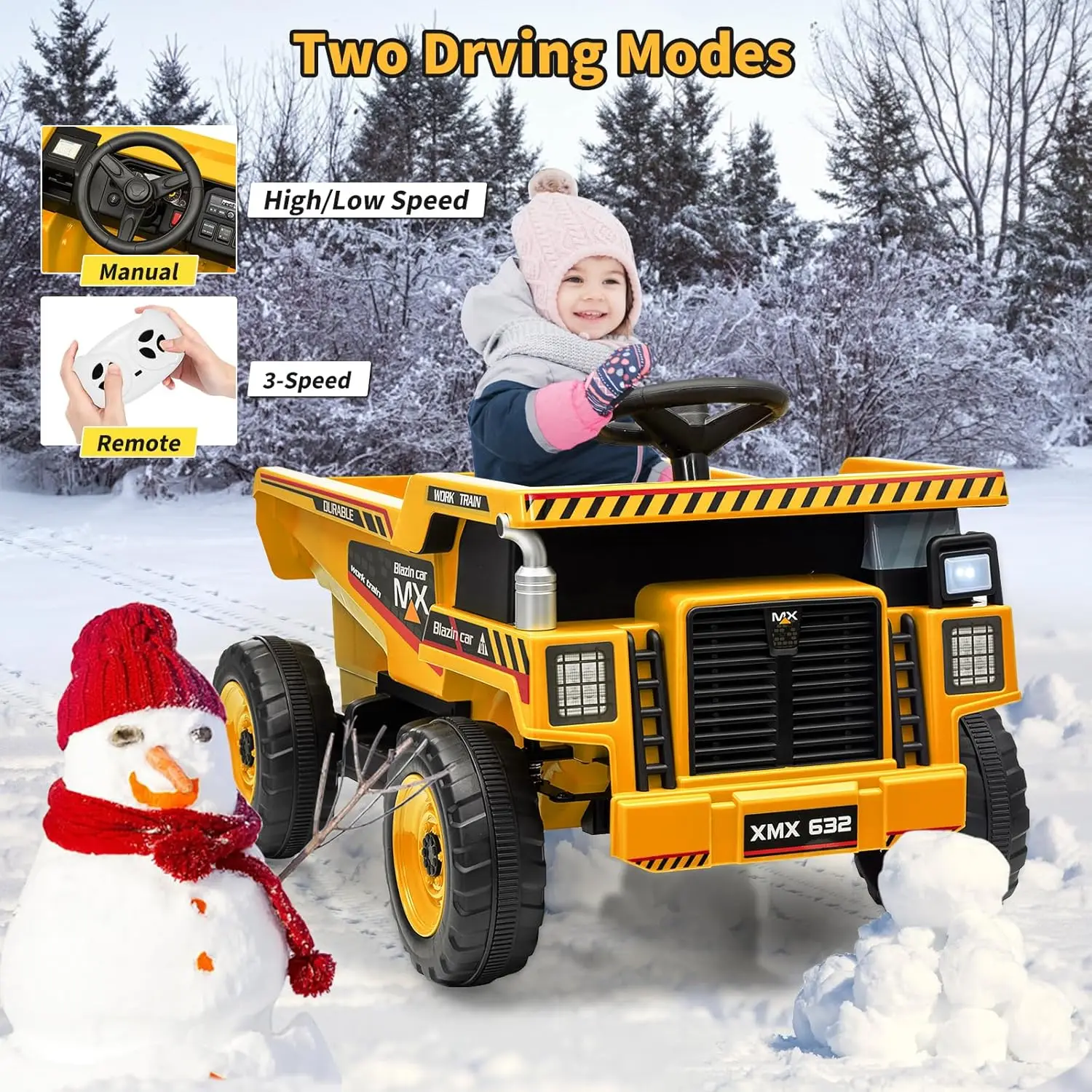 12V Kids Ride-on Dump Truck with Remote Control, Electric Dump Bed&Shovel, Bluetooth Music, LED Lights Construction Toy Vehicle