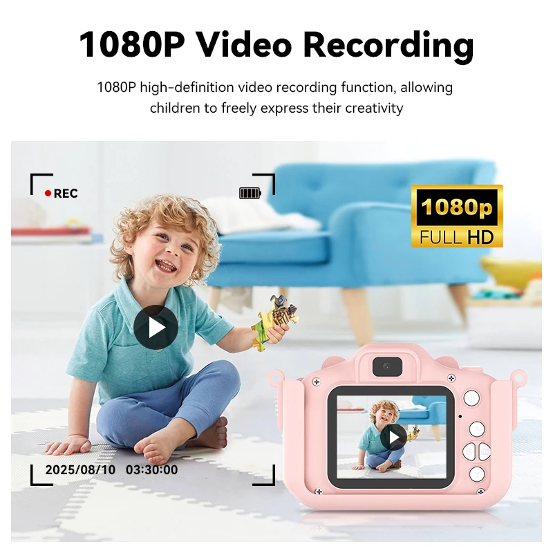 Children's Camera HD 1080P Screen Camera Video Waterproof Toy 8 Megapixel Kids Cartoon Cute Camera Outdoor Photography Toys