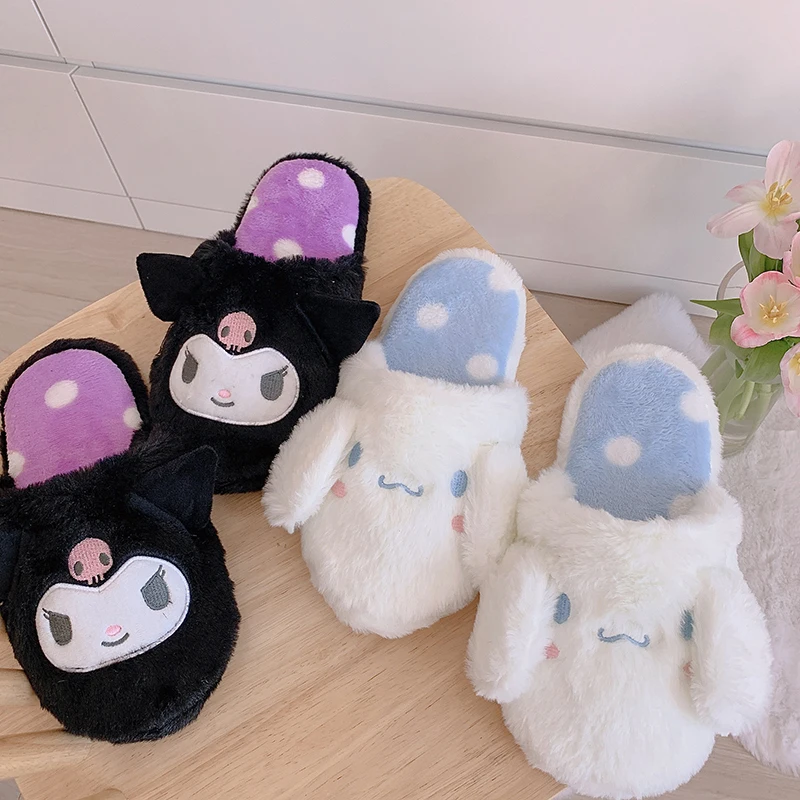 Sanrio Cinnamoroll pantofel ciepły zimowy styl japoński buty wewnętrzne Lolita skarpetki śliczne Kuromi kapcie domowe dla dziewczyny płaskie