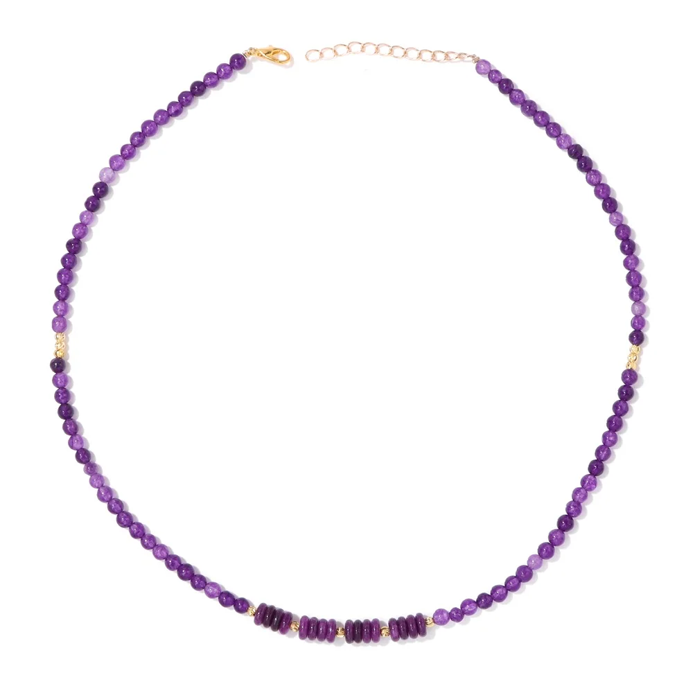 Luxury Amethyst Beads Necklaces Natural Stone Aventurines Lapis Lazuli Necklaces Gold Color Chain Choker For Women Energy Gifts