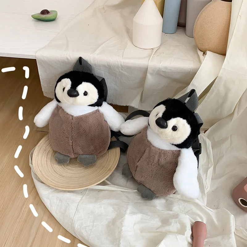 2023 New Cute Penguin Plush Backpack For Girls Khaki Penguin Plush Shoulder Bag Birthday Best Gift For Girls Soft Small Bag