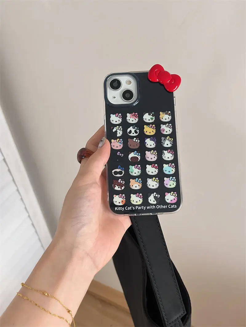 Sanrio Hello Kitty Full Screen KT Cat Head Phone Case For iPhone 15 14 13 12 11 Pro Max 7 8 Plus XR XS MAX Y2K Girl Back Cover