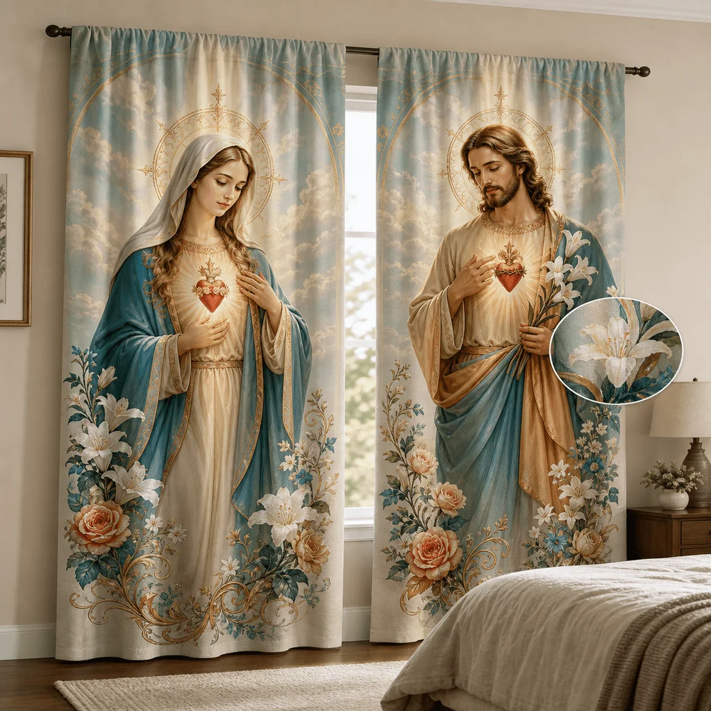 Religious Art Window Curtains Christian Faith Jesus Mary Divine Love Sanctuary Home Decor Panels