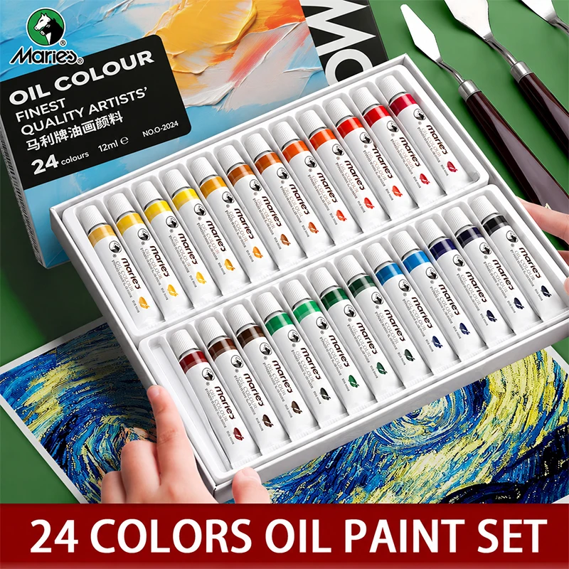 Marie's 24 Farben Künstler-Ölfarben-Set, 12 ml/0,4 Floz Tubes, Ölfarben-Set für Leinwand, Papier, Basteln für Künstler, Studenten