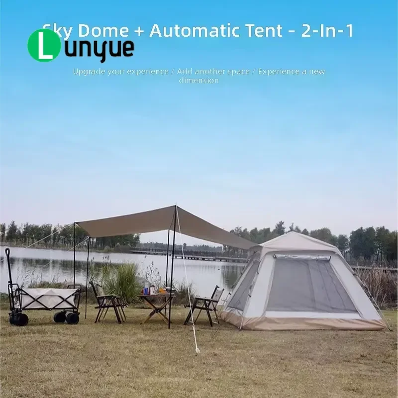 2-in-1 Natural Climate Tent Breathable All Sides UV Protection Waterproof Instant Setup Oxford Fiberglass for Leisure Camping