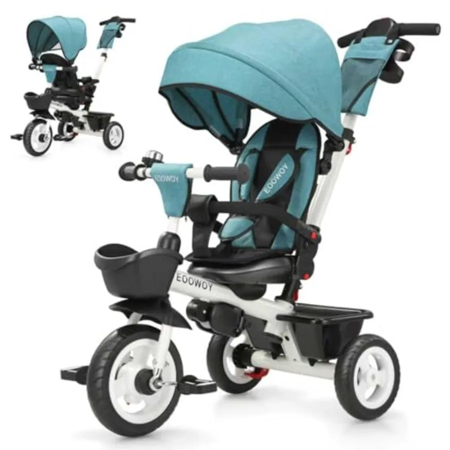 

Toddler Tricycle with Push Handle 7 in 1 Stroller Trike with 360° Swivel Seat Reclining Backrest All-Terrain Wheels Dual Brakes
