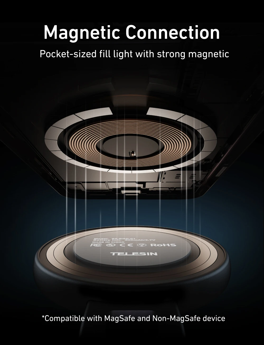 TELESIN Smartphone Magnetisches Fülllicht Mini-Selfie-Licht 3 Modi Einstellbare Helligkeit für iPhone XIAOMI HUAWEI SAMSUNG Telefon – Detail 4