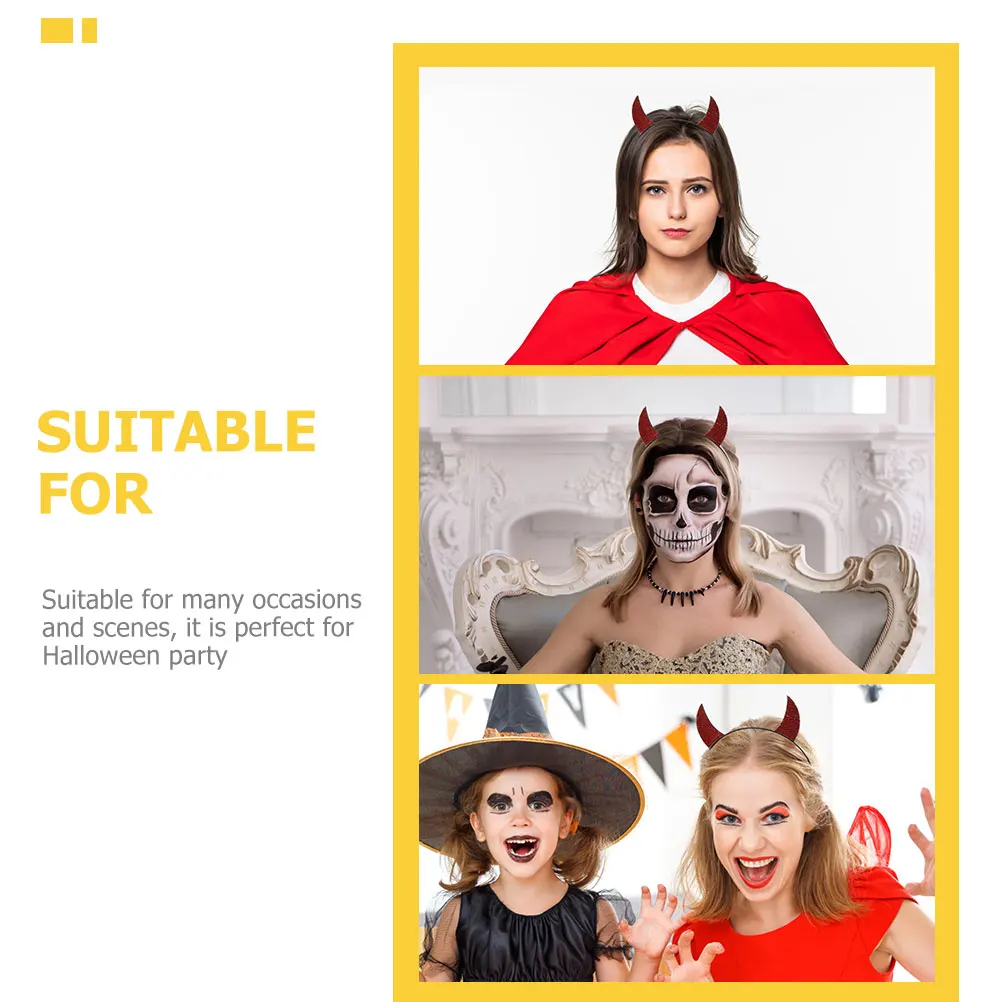 

3pcs Horn Headbands Halloween Party Hair Hoops Lightweight Rhinestone Decor Cosplay Photo Props For Families Friends