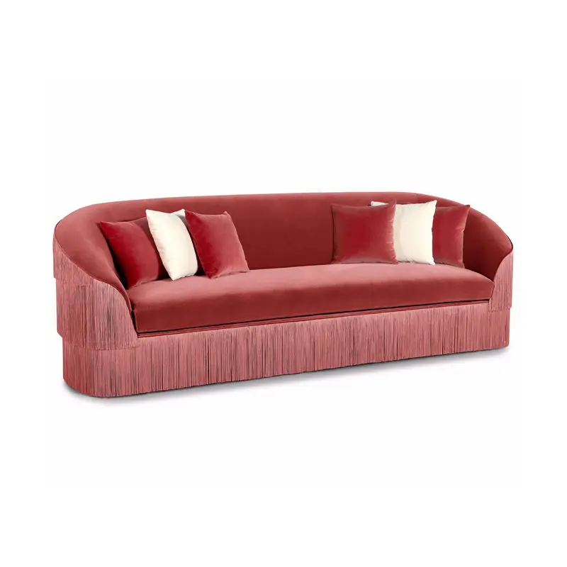

HEC high-end custom mid-century designer sofa velvet fringed sofa