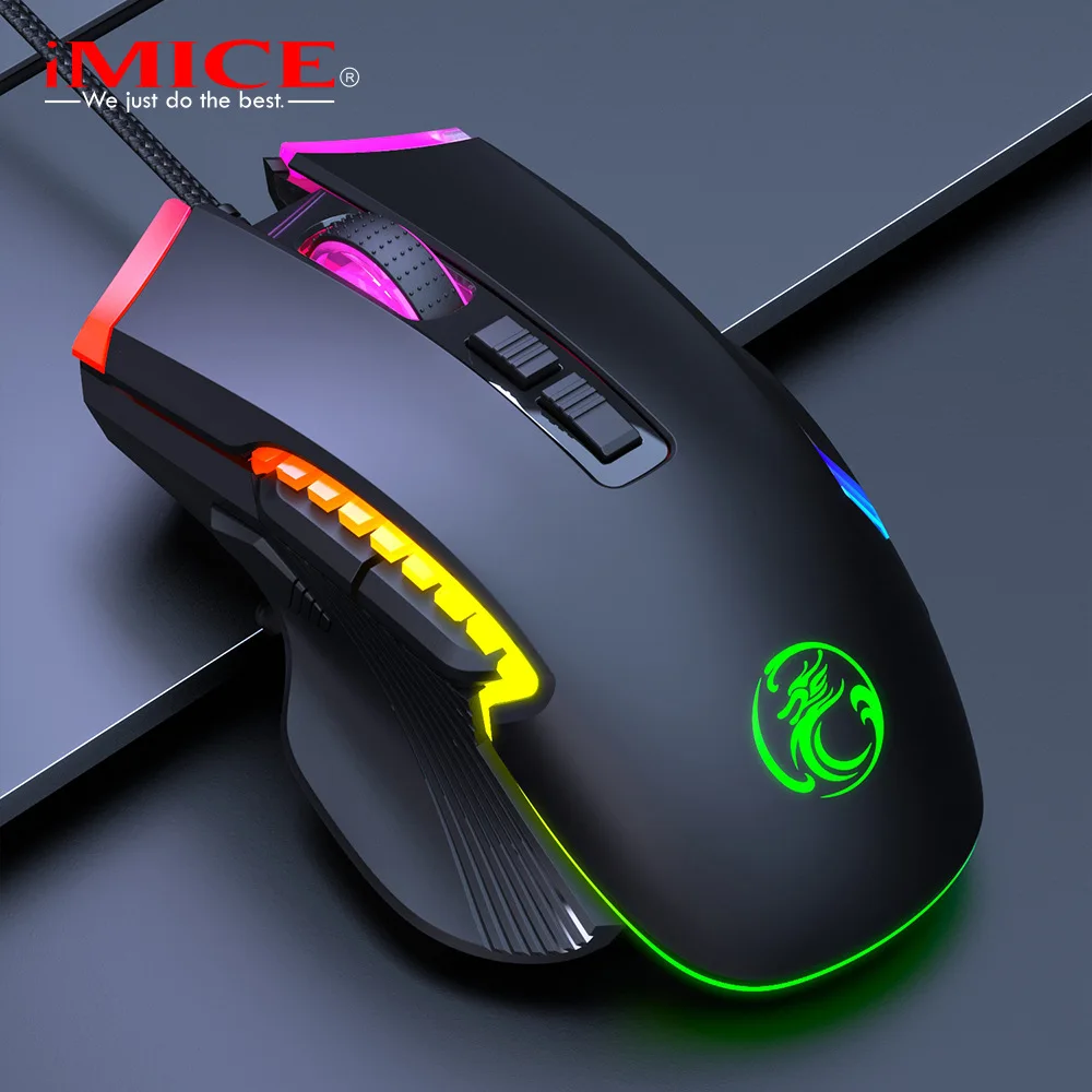 

iMice 8-клавишная эргономичная проводная игровая мышь 7200 точек на дюйм со светодиодной подсветкой USB Компьютерная мышь Gamer Pro Mice Mause с RGB-подсветкой для ПК, ноутбука