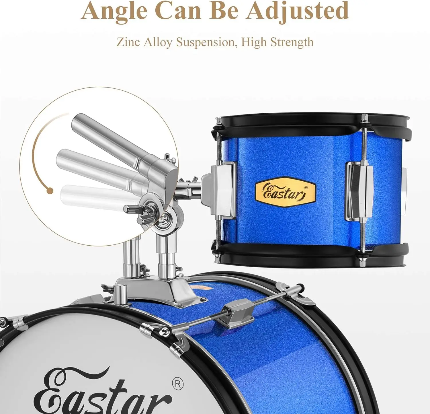 Drum Set for Kids - 16 inch 5-Piece Drum Kit for Beginners with Adjustable Throne and Cymbal, Pedal & Drumsticks, Metallic Blue