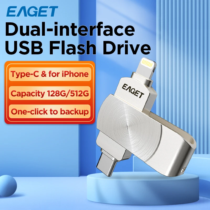 Eaget MFi USB-накопитель для 2 в 1 Pendrive, скорость 120 Мбит/с, USB-накопитель, 128 ГБ, 256 ГБ, 512 ГБ, USB-накопитель для ПК, планшета