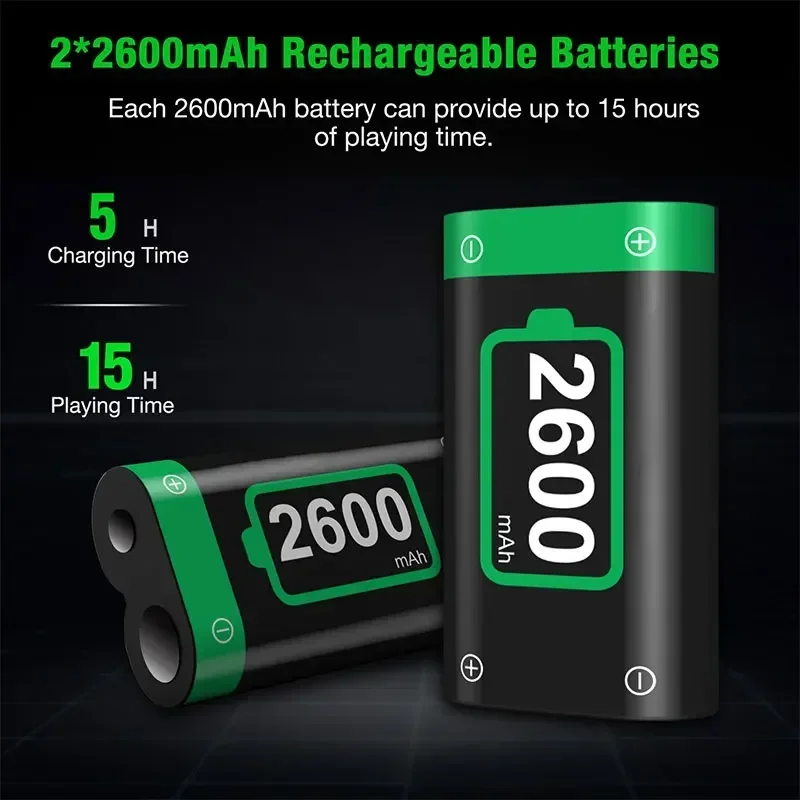 PURFIELD 2 x2600mAh Rechargeable Battery For Xbox Series X/S/Xbox One S/X Controller Battery For Xbox One + USB Battery Charger