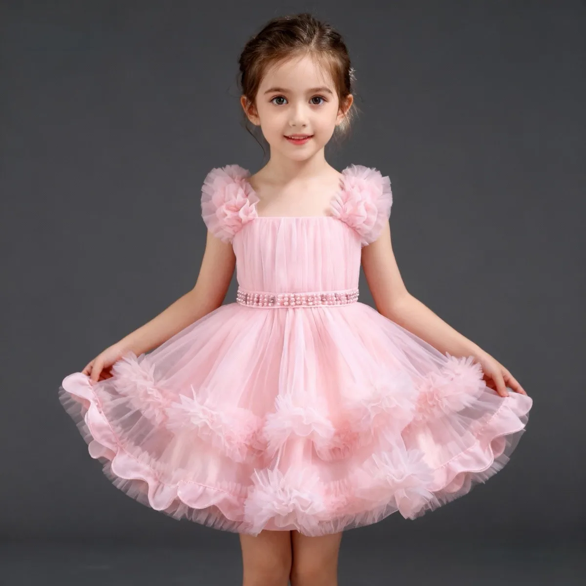 

Girls' Mesh Dress Summer Baby Pong Princess Dress Fashion Children's Birthday Wedding Dress