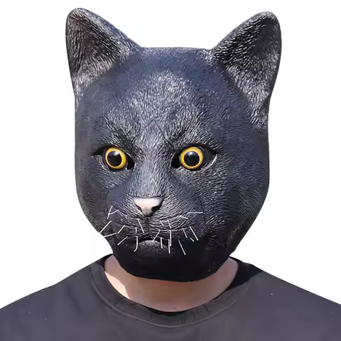 Funny Cosplay Black Cat Mask Latex Hood Party Halloween Props