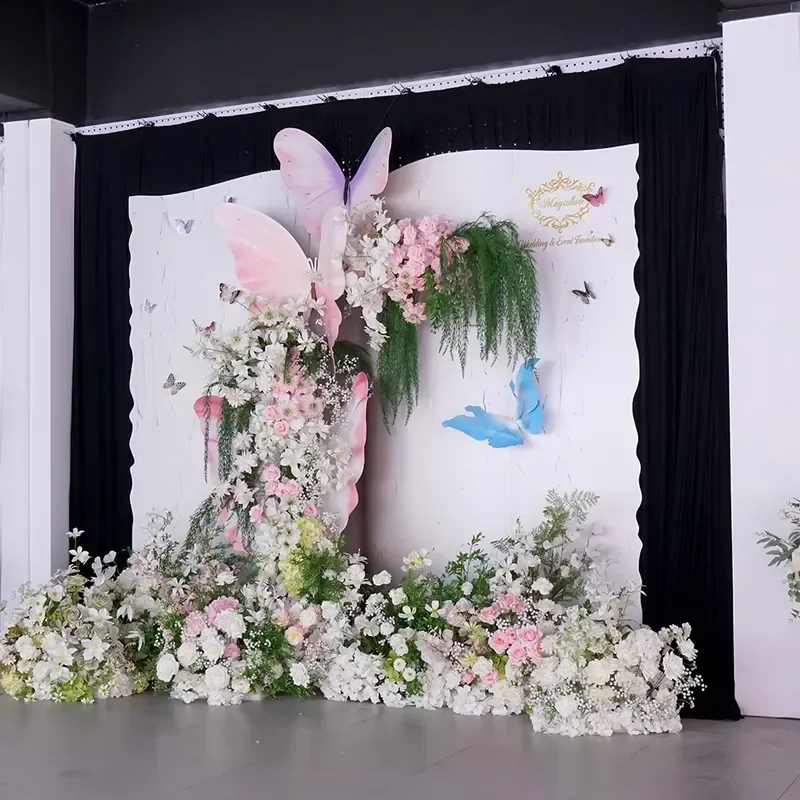 Custom Large 3D Butterfly Plastic Flower Wall Modern Storybook Background for Wedding Event Decor Indoor/Outdoor Window