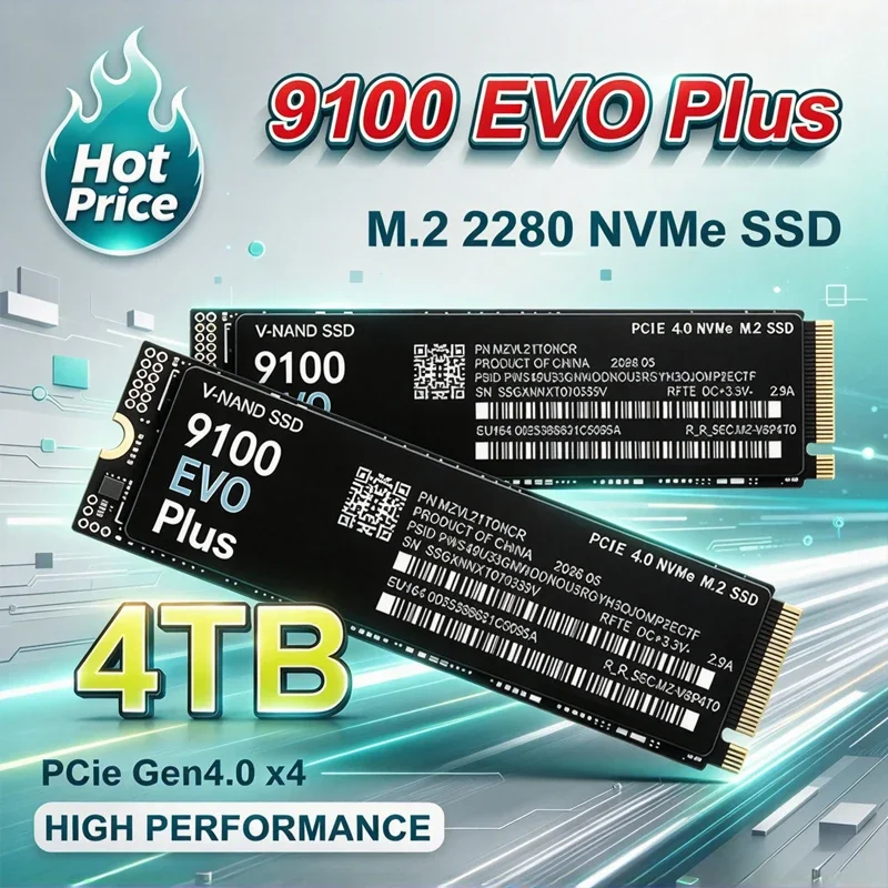 SSD interno M.2 NVMe 9100 EVO Plus PCIe Gen4.0 X4 TLC 3D NAND, 500 GB, 1 TB, 2 TB, 4 TB, formato 2280, unidade de armazenamento para jogos, compatível com PS5, PC e portátil.