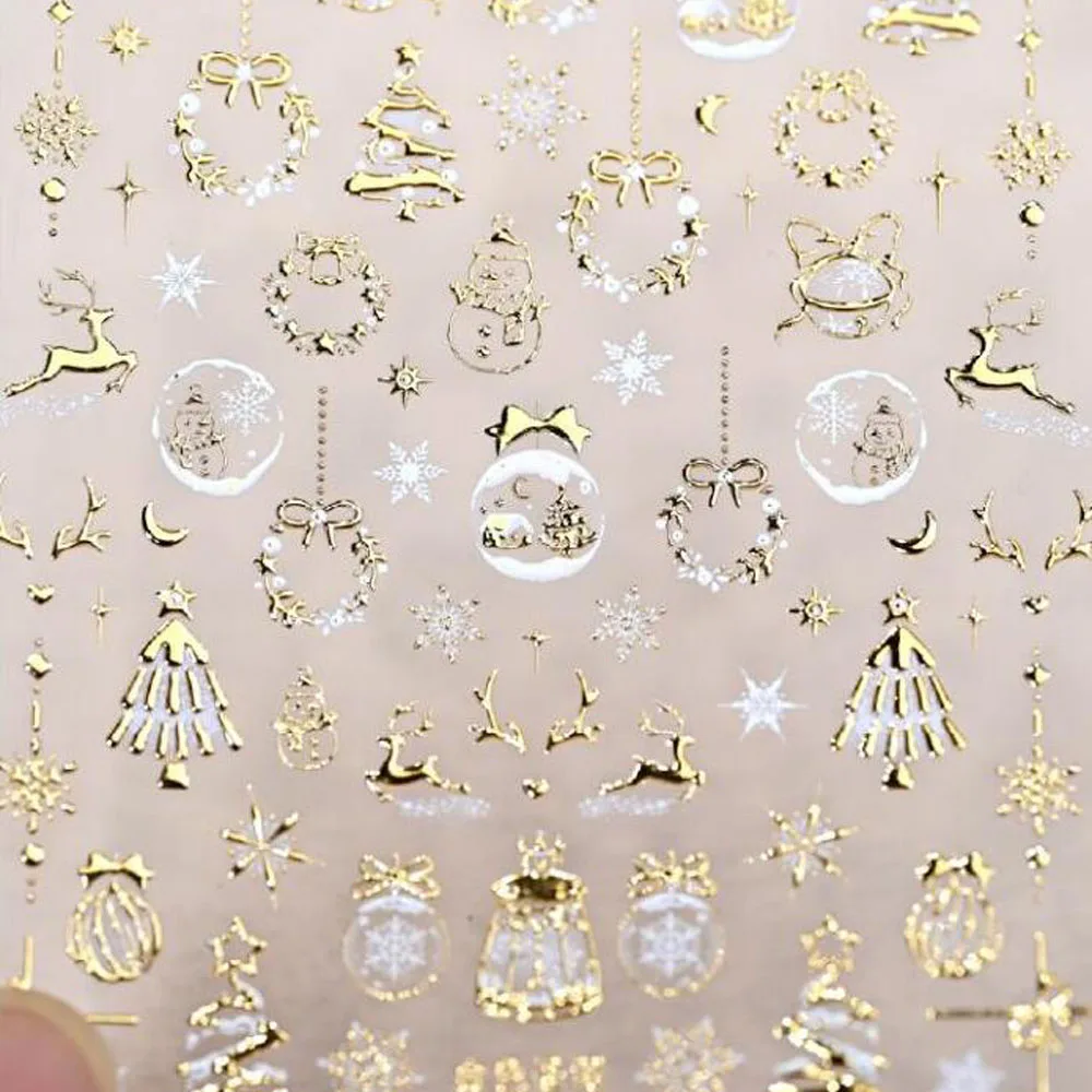 5D Bronzing Gold Christmas Nail Art Sticker Embossed Relief Snowflake Deer Nail Decals Xmas New Year Manicure Decoration Sticker