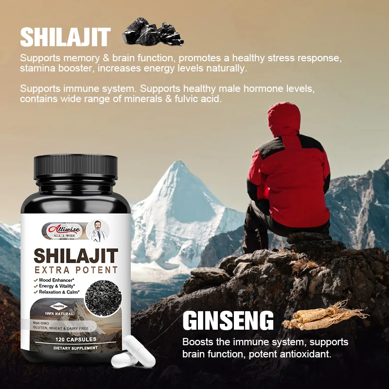 Alliwise 100% ORGANIC Shilajit Capsules Helps Memory and Energy Replenishment for Male Hormone Balance