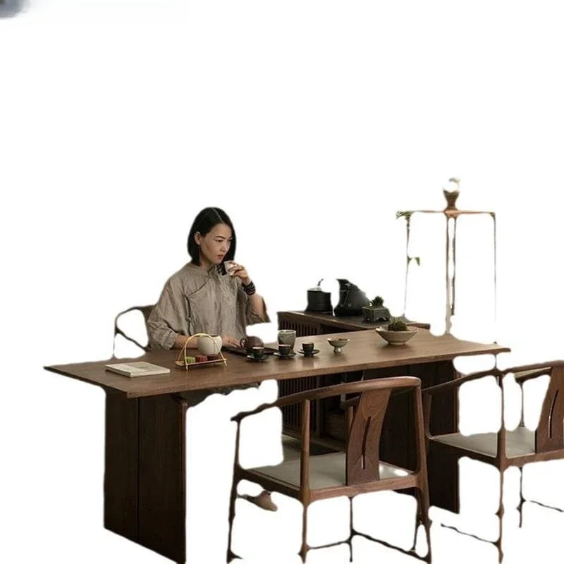 

All solid wood tea table black walnut modern simple light luxury balcony small apartment tea table