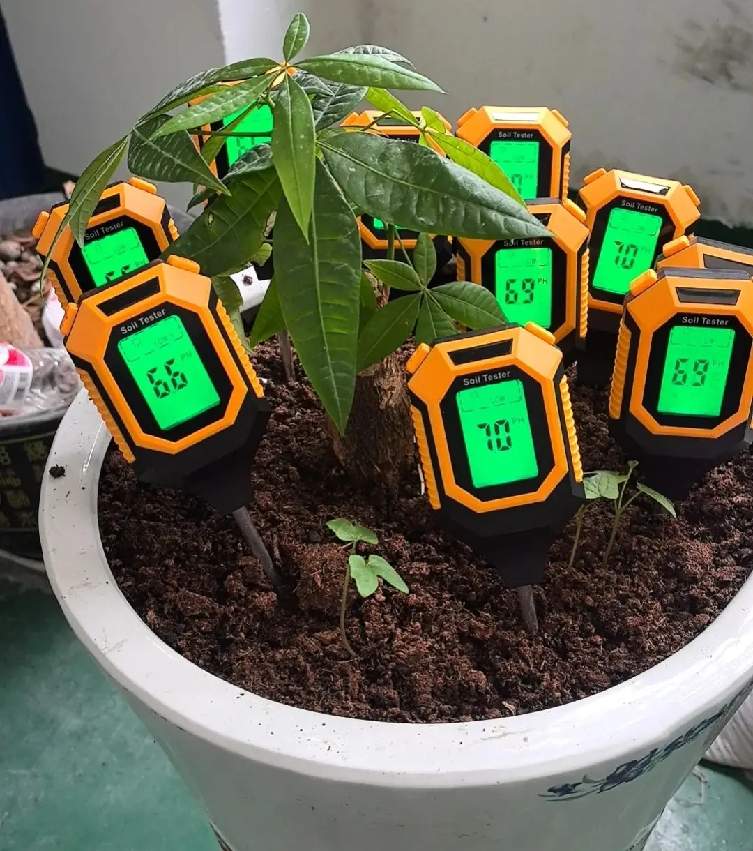 

Orange Digital Soil Tester 4 in 1 LCD Backlight PH Moisture Temperature Sunlight Intensity Top Gardening Tool for Indoor Outdoor
