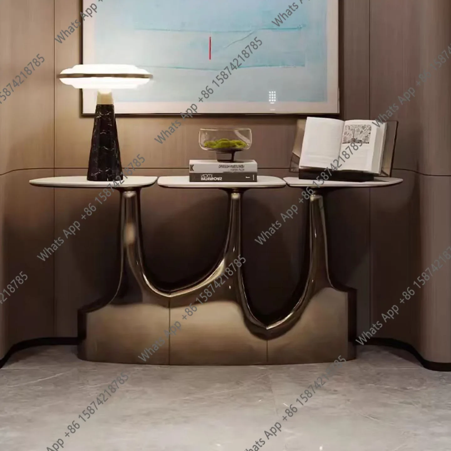 N68 Italian light luxury fashion metal entrance table villa living room special-shaped home storage against the wall end view ta