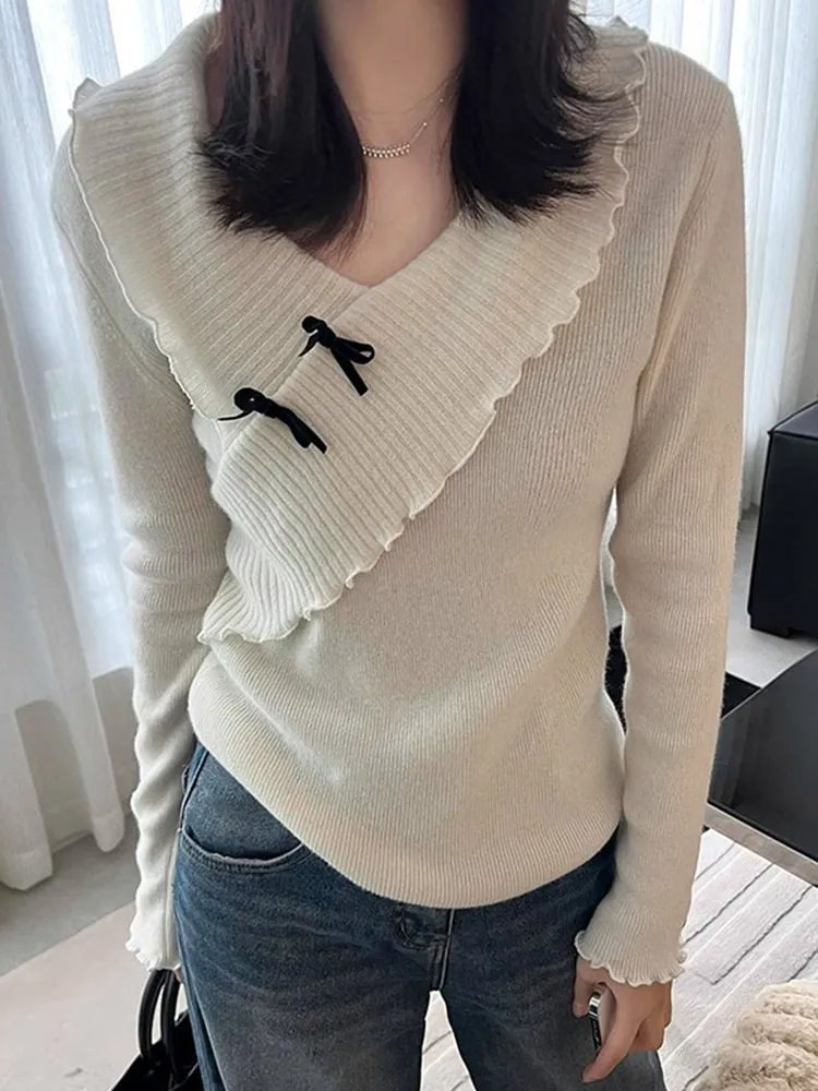 

Удобный вязаный женский однотонный свитер Long Sve V-Ne, модный базовый свитер, корейский Faion Camere