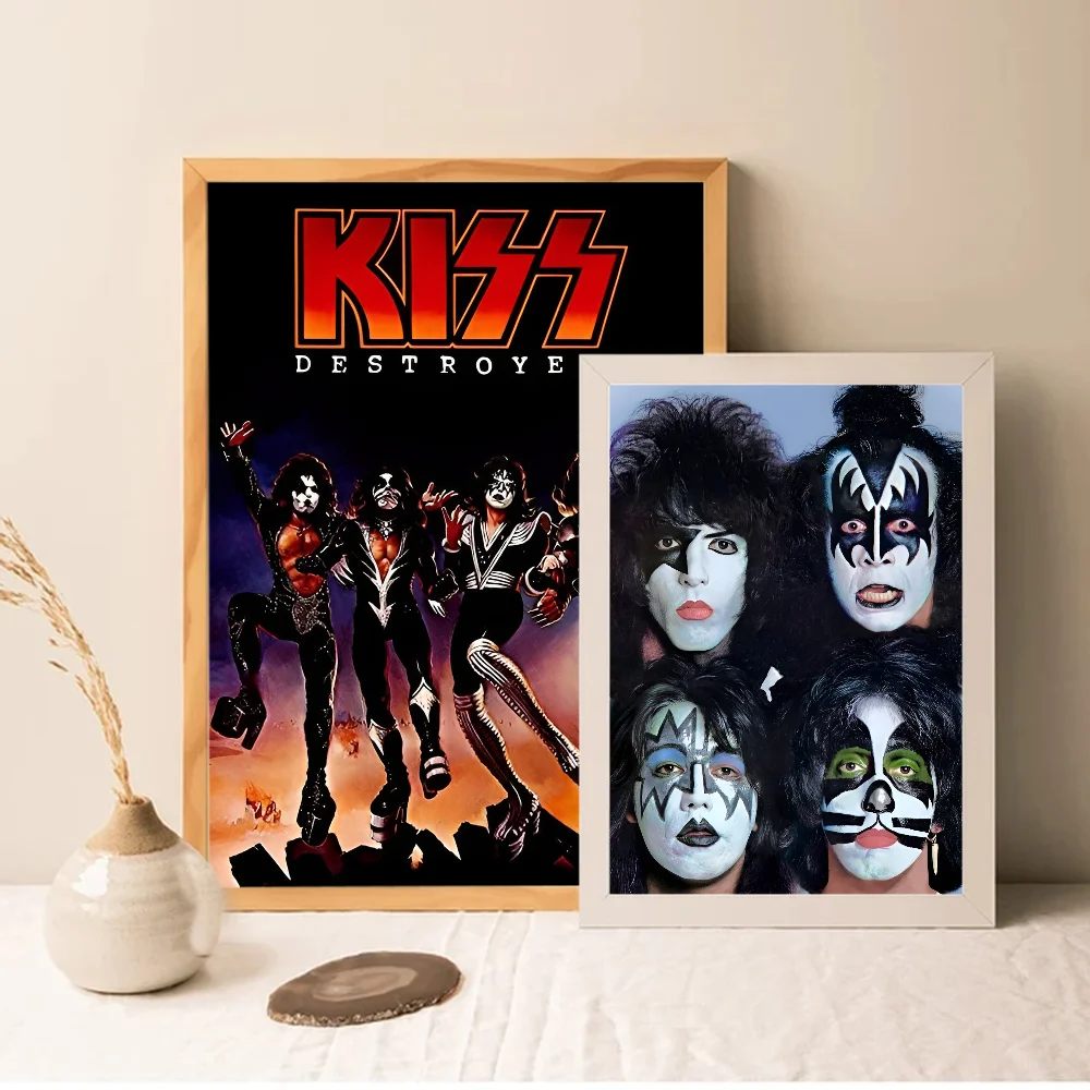 Vintage Heavy Metal Kiss Band Classic Vintage Posters Waterproof Paper Sticker Coffee House Bar Home Decor