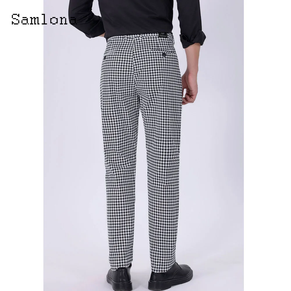 2024 Men's Stand Pocket Elegant Suits Pants European Style Formal Party Trousers Plus Size Mens Fashion Houndstooth Suit Pants