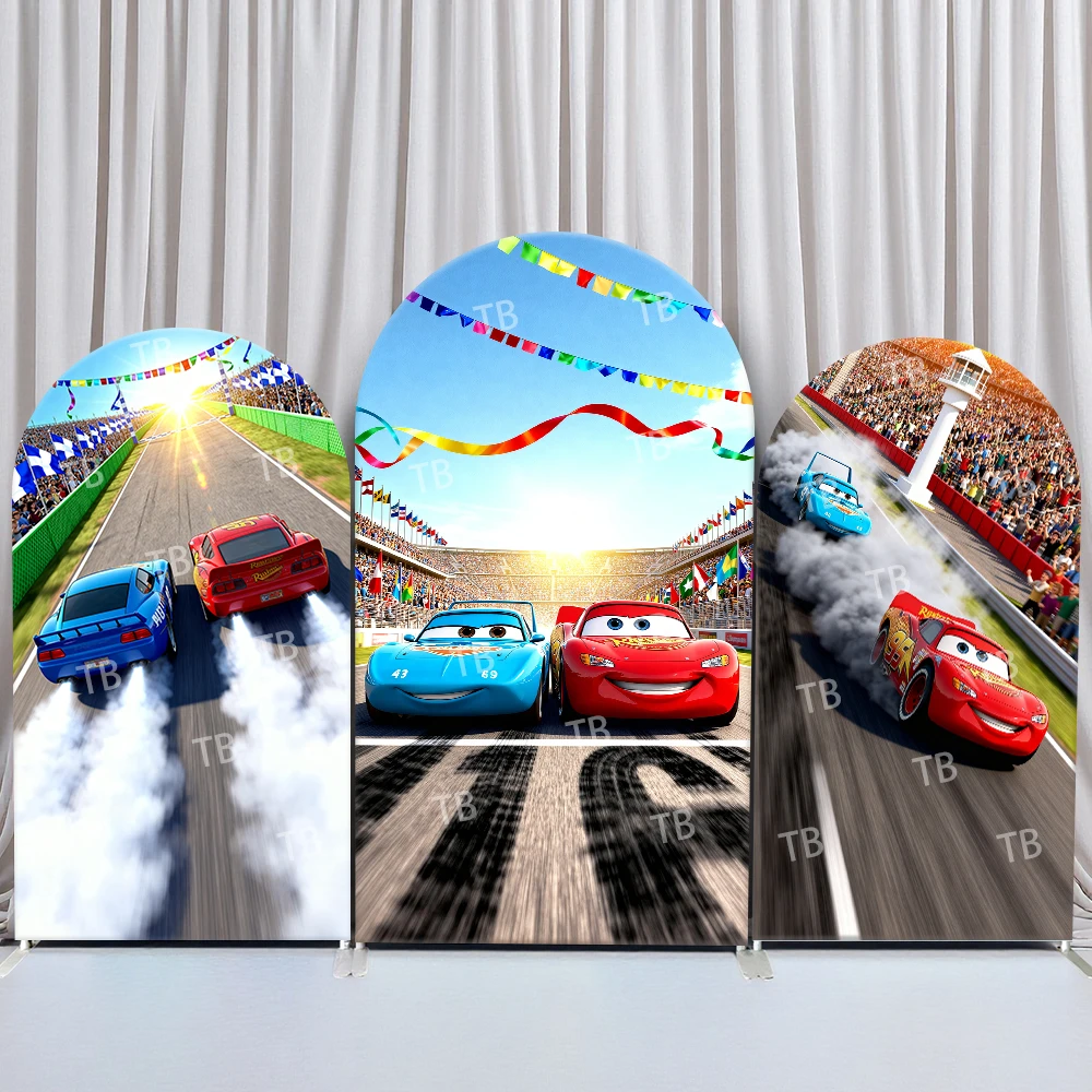 

Disney Cars Arch Backdrop Cover Birthday and Baby Shower Racing Track Bunting Flags Game Theme for Kids Party Photo Booth Decor