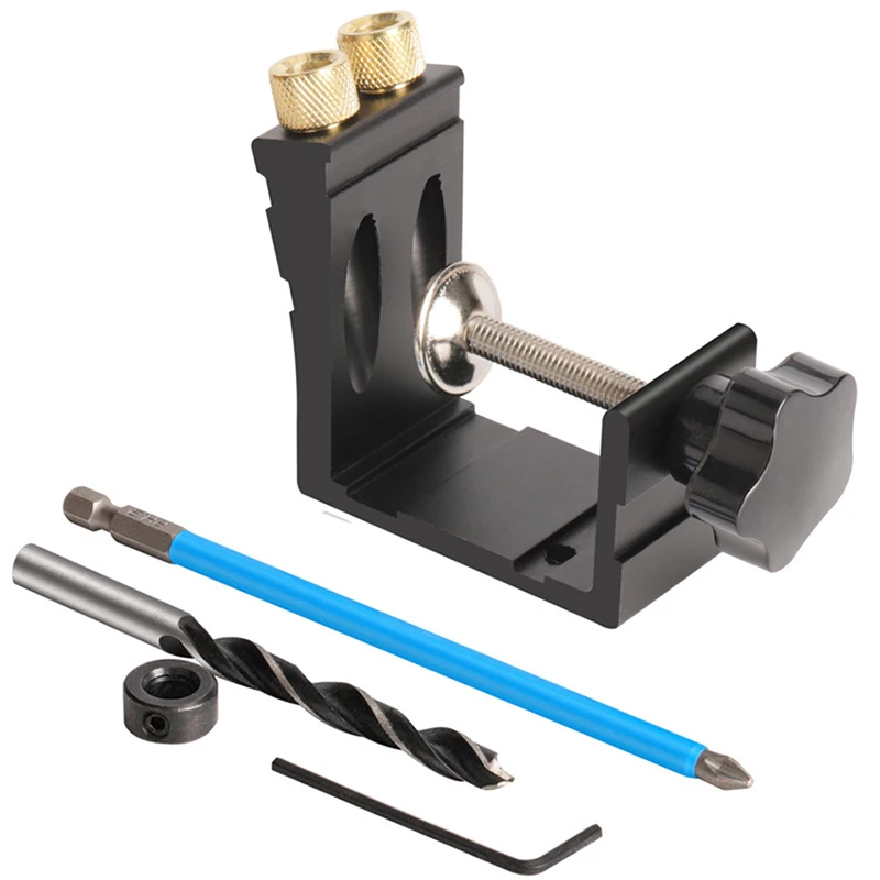 Jig con foro tascabile con vite con foro tascabile e morsetto Jig Drill Guide Jig Plug, localizzatore di fori obliqui a 15 gradi per la lavorazione del legno