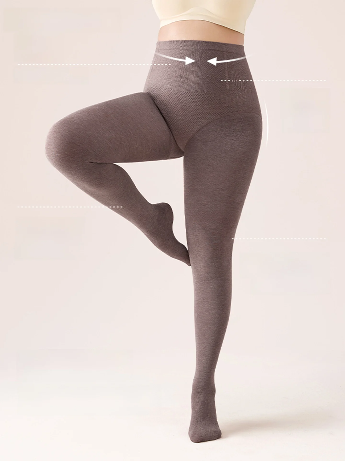 High Waist Large Size Women's Leggings Autumn Outdoor Wear Non Sliding down Fat MM 200 Pou Coffee Color Cotton Tights