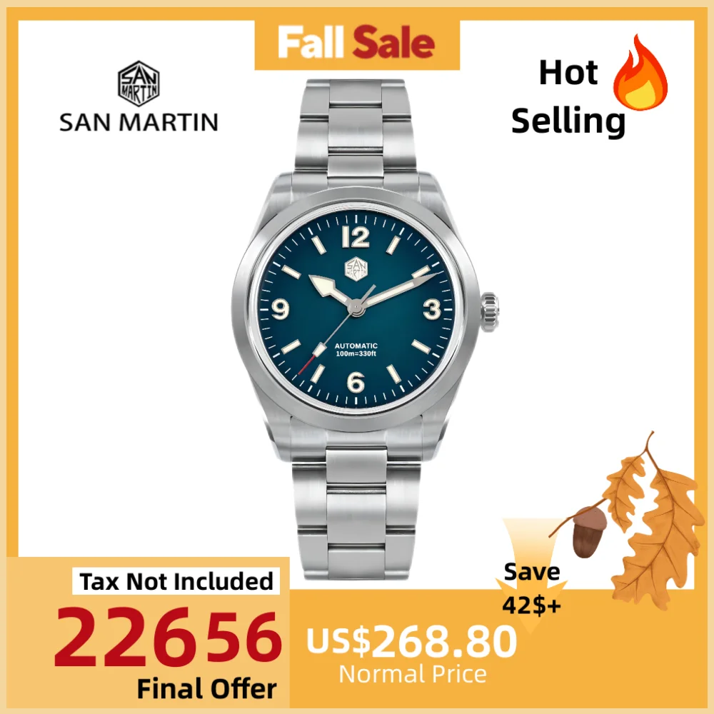 

San Martin 38mm Explore Watch For Men NH35 Mechanical Automatic Sport Wristwatch New BGW-9 Bracelet 100M Waterproof SN0107-3/4