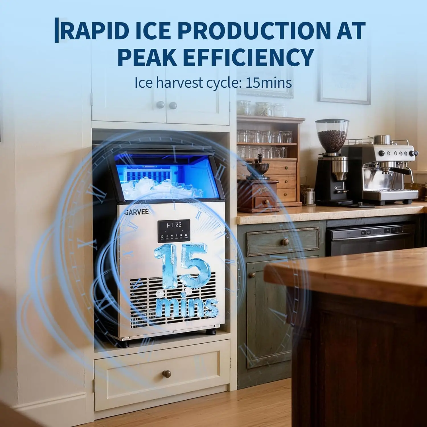 Commercial Ice Maker Machine 150LBS/24H, 40LBS Storage Bin, Fast Ice Making, Dual Water Inlet & Auto Self-Cleaning for home view 3