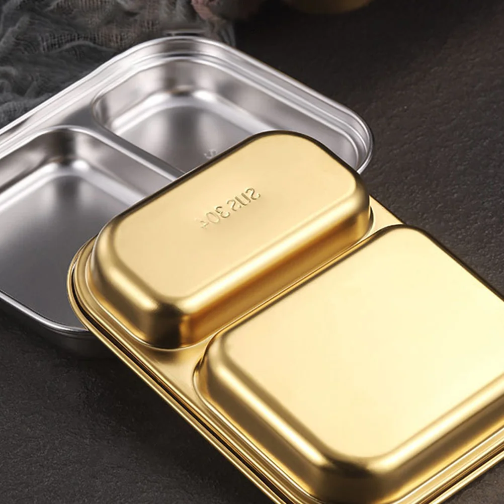 

Stainless Steel Serving Tray Divided Food Microwaveable Plate Dinner Golden Compartment Deep