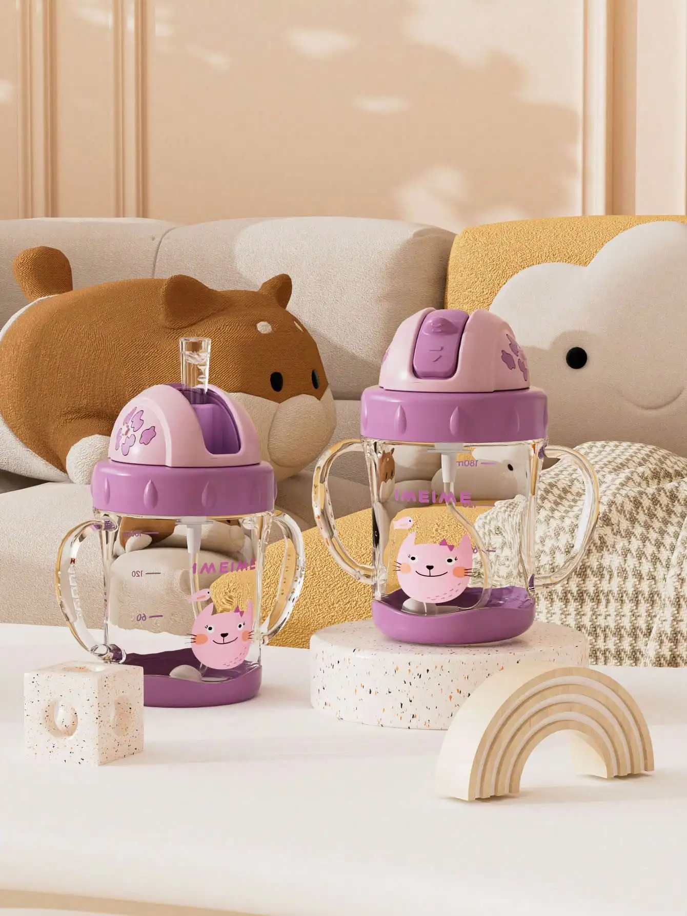 

1pc 180ml/220ml Cartoon Weighted Ball Kids Cup, Cute Baby Training Cup, Leak-Proof Anti-Drop Transparent Durable With Comfortable Handle, Convenient To Carry, Suitable For School, Kindergarten, Home, Outdoor Use