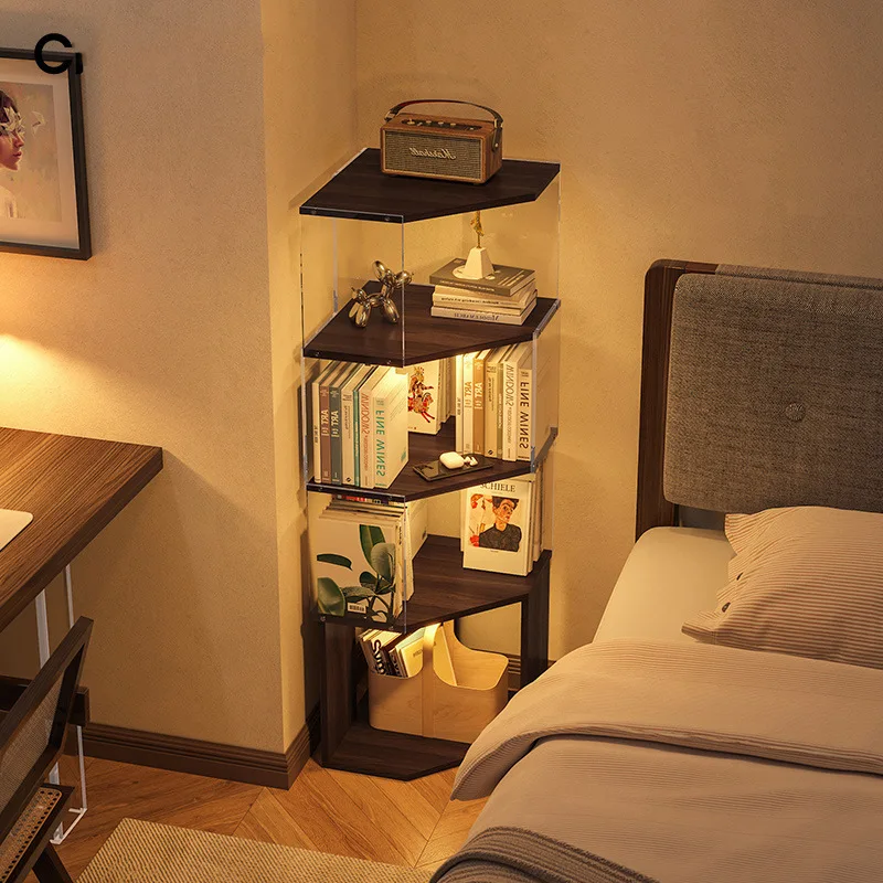 Corner Corner Cabinet Bookshelf Floor Shelf Solid Wood Bookcase Locker Integrated Triangular Storage Storage Display