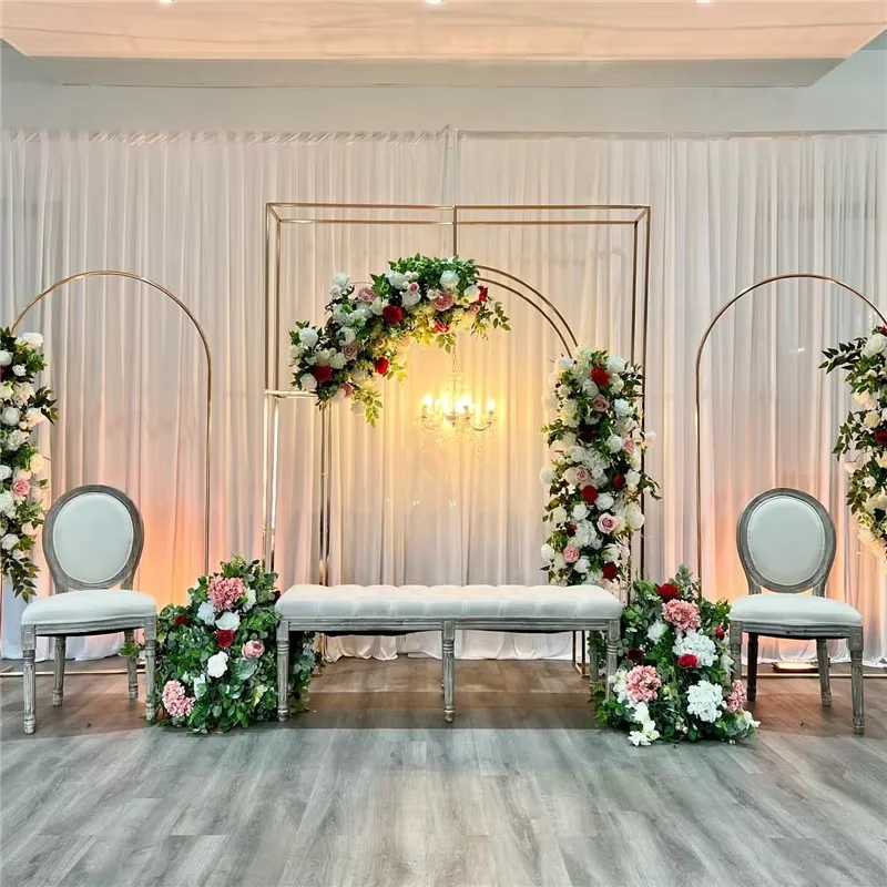 3-teiliges romantisches Hochzeitsbogen-Dekor für den Außenbereich mit Willkommens-Türbanner, Ballon-Display-Regal, Party-Event-Blumenbogen-Hintergrund – Detail 5