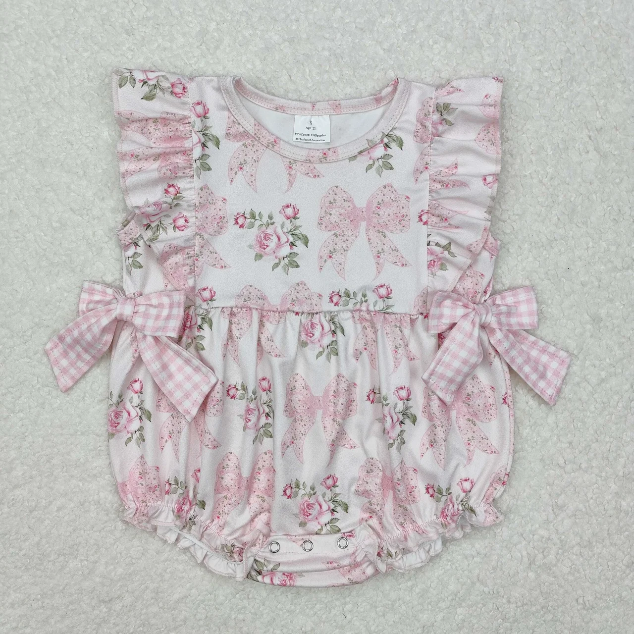 Wholesale Children Short Sleeves Bubble Flower Romper Baby Girl Kids Bodysuit Toddler Newborn Floral Bows Jumpsuit Dots Clothing