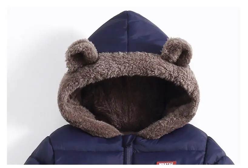 Neue doppelseitige Winter-Daunenjacke für Kinder, Jungen und Mädchen, mittellanger warme Mantel mit Bärenohren-Kapuze. – Detail 16